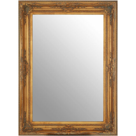 Premier Housewares Wall Mirror / Mirrors For Garden / Bathroom / Living Room With Carving Rectangular Frame / Gold Finish Wall Mounted Mirrors W83 X D8 X H113cm.