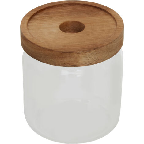 Premier Housewares 500ml Round Clear Glass Jar With Acacia Wood Lid For Storage Multipurpose Stylish Lightweight Removable Lid w9 x d9 x h11cm (1/5)