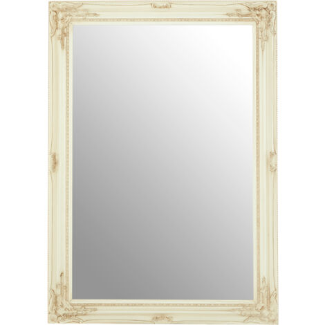 Premier Housewares Rectangular Wall Mirror/ Classic Mirrors For Bathroom / Bedroom / Garden Walls Fancy Wall Mounted Mirrors For Hallway With Bone White Finish 88 x 5 x 118 (1/4)