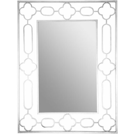 Premier Housewares Silver Leaf Wall Mirror For Bedroom / Hallway / Bathroom Rectangular Wall Mirror Minimal and Contemporary w93 x d2 x h124 cm