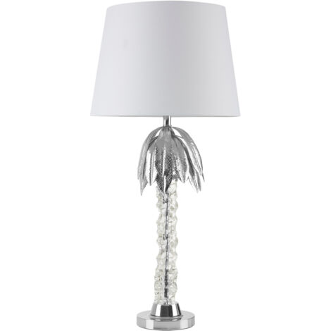 Premier Housewares Table Lamp Crystal Stem Chrome Finish With White Shade Desk Lamp For Office / Study Chic and Contemporary w36 x d36 x h75 cm (1/4)
