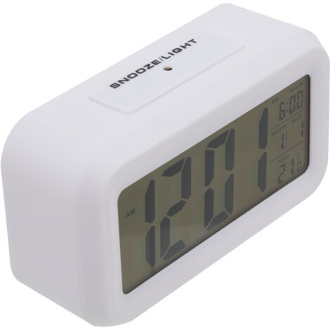 Premier Housewares White LCD Digital Clock Small Desk Clock / Alarm ...