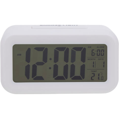 Premier Housewares White LCD Digital Clock Small Desk Clock / Alarm ...