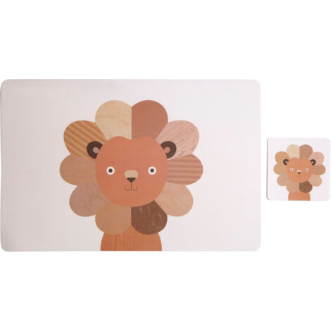 Premier Housewares Placemats And Coaster Rectangle lion Sets 2 Leather Table Mats And Coasters Set Contemporary Safari Coasters Durable Printed Coasters Set Of 2 w44 x d29 x h1cm (1/2)