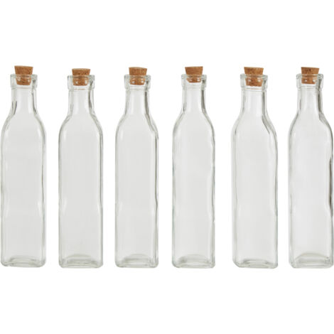 Premier housewares Glass Bottles 6pc Juice Bottles Storage Miniature Glass Bottles Durable Glass Milk Bottles With Cork Lid Glass Milk Bottles With Lid 17 x 12 x 23 (1/3)
