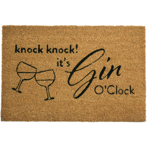Premier Housewares Knock Knock Its Gin O’Clock Design Door Mat Non Slip Floor Mat Indoor And Outdoor Welcome Mat With Robust Coir For Door Entrances House Entryway Kitchen Outside Porch And More 40 x (1/4)