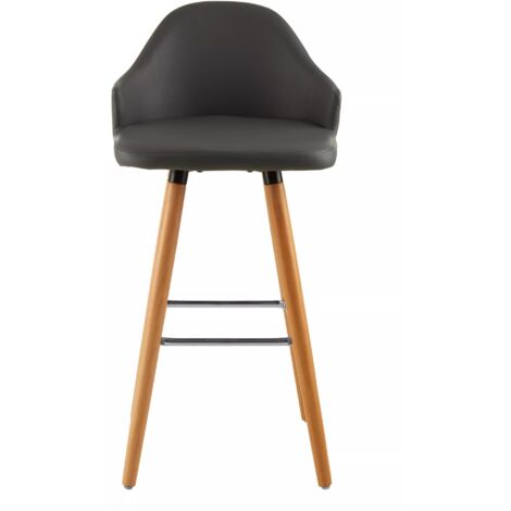 Interiors by Premier Grey Faux Leather Bar Stool, Comfortable Seating Leather Barseat, Leather Kitchen Bar Stool