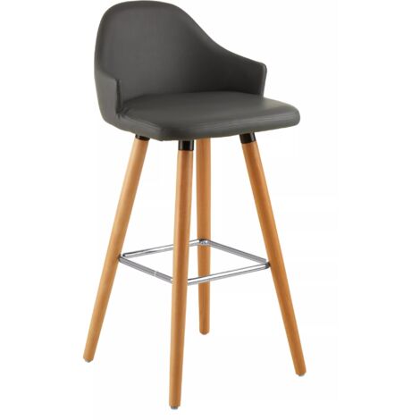 Interiors by Premier Grey Faux Leather Bar Stool, Comfortable Seating Leather Barseat, Leather Kitchen Bar Stool