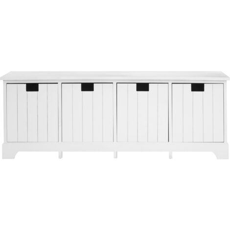 4 drawer white bench – Paulownia wood – Rustic storage solution for living room – Easy open handles – Contemporary design – Premier Housewares (1/5)