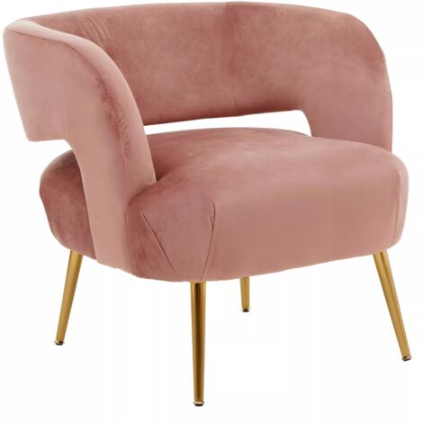 Interiors by Premier Pink Velvet Chair with Gold Finish Metal Legs, Backrest Dining Chair, Easy to Clean Armchair