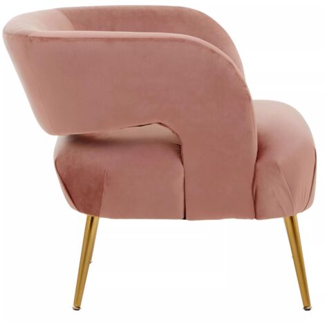 Interiors by Premier Pink Velvet Chair with Gold Finish Metal Legs, Backrest Dining Chair, Easy to Clean Armchair