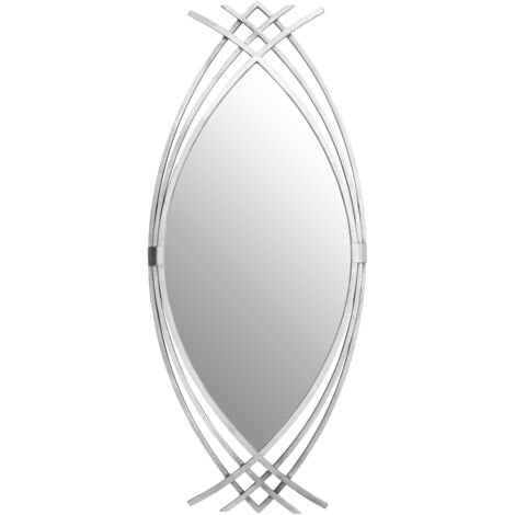 Oval wall mirror – Silver textured frame with intersecting layers – Wall mounted – Perfect for modern decor – Premier Housewares (1/5)