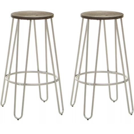 Interiors by Premier Set of 3 Silver Frame Bar Table Stool Set , Hairpin Stool for Kitchen Counter, Elm Wood Metal Frame Stool