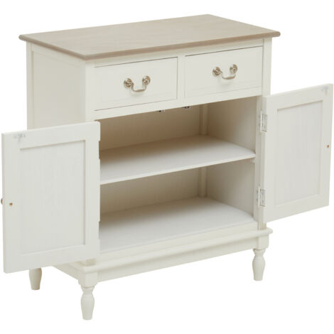 Interiors by Premier 2 Drawer Ivory Sideboard Cabinet, Pine Wood Storage Side Board for Kitchen, Dinning Room, Hallway, & Office