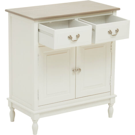 Interiors by Premier 2 Drawer Ivory Sideboard Cabinet, Pine Wood Storage Side Board for Kitchen, Dinning Room, Hallway, & Office