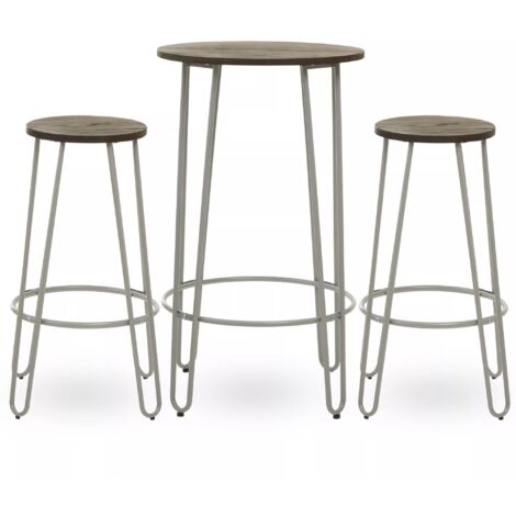 Interiors by Premier Set of 3 Grey Frame Bar Table Stool Set , Hairpin Stool for Kitchen Counter, Elm Wood Metal Frame Stool (1/5)