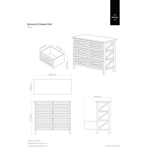 Premier Housewares Vermont 6 Grey Drawers Unit