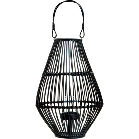Interiors by Premier Elegant Design Black Lantern With Hoop Handle, Functional Black Tealight Lantern, Sleek Large Candle Lantern