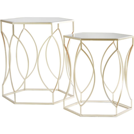 Set of 2 champagne finish side tables – Metallic frame with geometric design – H59 x L48 x W55cm – 50kg capacity for decor – Premier Housewares (1/2)
