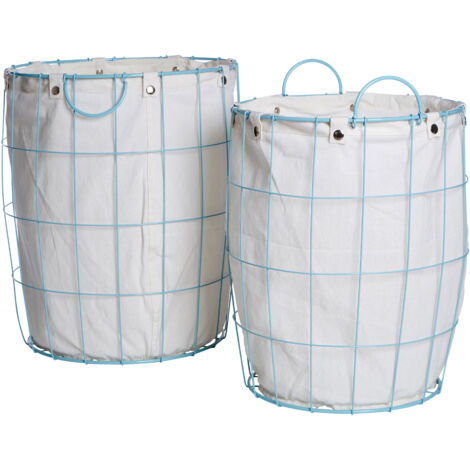 Premier Housewares Round Blue Wire Laundry Baskets - Set of 2 (1/4)
