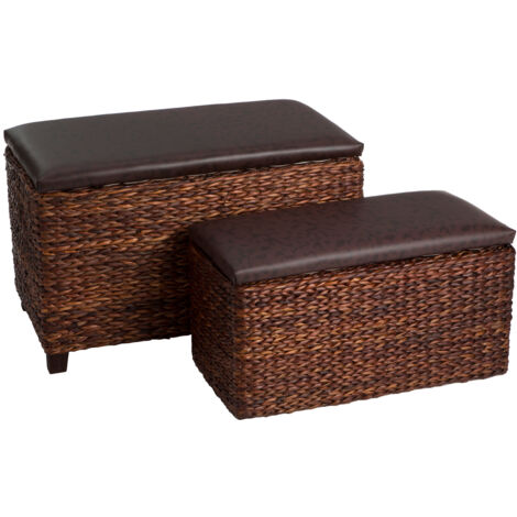 Premier Housewares Cattail Leaf Ottoman Storage - Set of 2 (1/5)