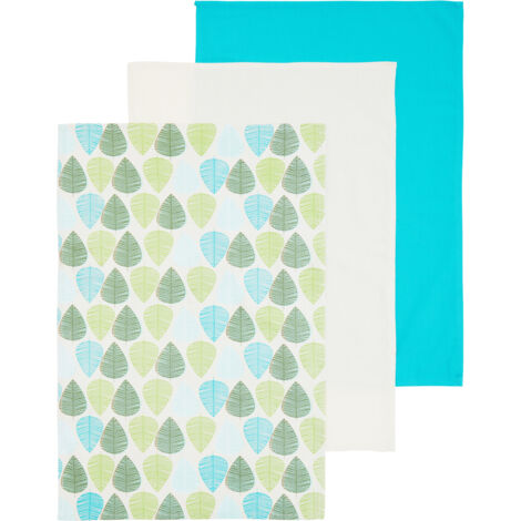 Premier Housewares Green Leaf Tea Towels - Set of 3
