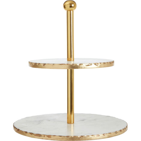 Premier Housewares 2 Tier White Marble / Gold Finish Cake Stand (1/5)