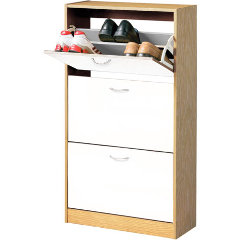 3 drawer shoe cupboard – White and oak veneer – MDF construction – Organises footwear – Perfect for narrow spaces – Premier Housewares (1/5)