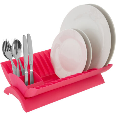 Premier Housewares Hot Pink Dish Drainer with Cutlery Caddy