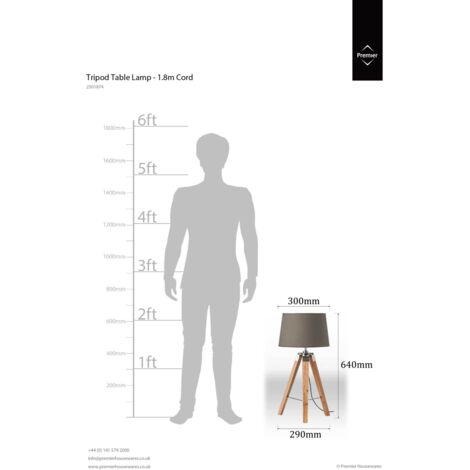 Premier Housewares Tripod Table Lamp with Light Wood Base