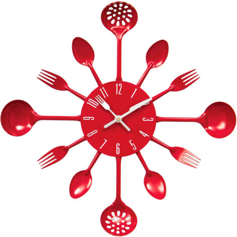 Premier Housewares Red Cutlery Metal Wall Clock