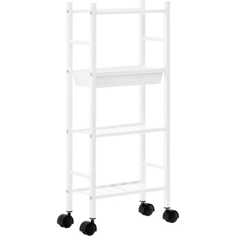 Premier Housewares 4 Tier White Trolley with Basket