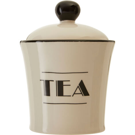 Interiors By Premier Luxe Cream Finish Tea Canister,Dolomite Kitchen Storage Container With Black Trim,Art Deco Tea Canisters