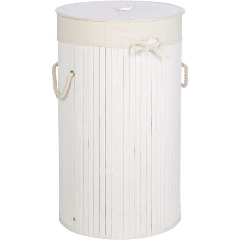Premier Housewares Kankyo Round White Bamboo Laundry Hamper (1/3)