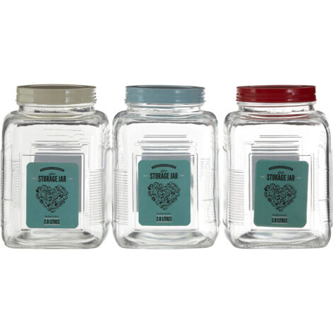 Premier Housewares Assorted Square Clear Glass Large Storage Jar