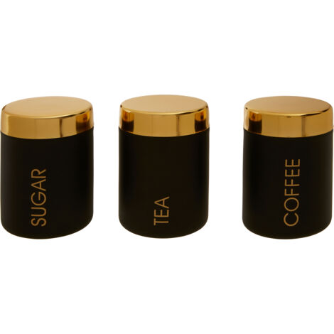 Premier Housewares Liberty Set of 3 Black / Gold Canisters (1/2)