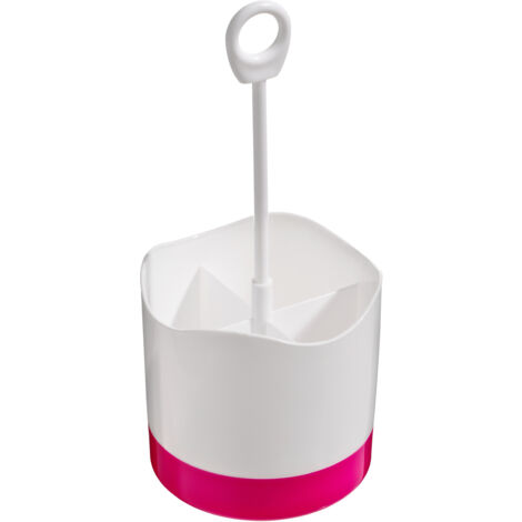 Interiors by Premier Hot Pink and White Plastic Cutlery Caddy, White Cutlery Caddy with 4 Compartment, Drainer with Hanging Loop