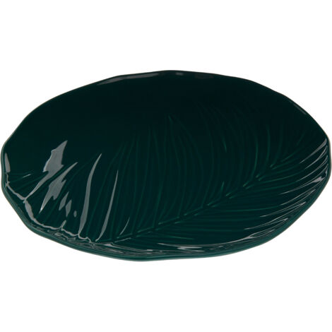 Interiors By Premier Dark Green Porcelain Dish With Embossed Tropical Pattern,Smooth Glazed Ceramic Plate,Ideal For Restaurants (1/5)
