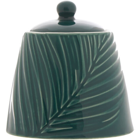 Interiors By Premier Elegant Embossed Porcelain Sugar Pot With Orb Handle, Leaf Pattern Sugar Jar,Tapered Base Sugarpot With Lid (1/5)