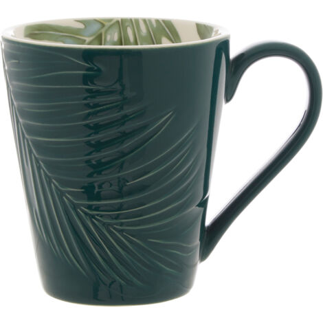 Interiors By Premier Botanical Mug With Curved Handle,Green Porcelain Mug With Embossed Palm Leaf Detailing,Perfect For Gifting (1/5)