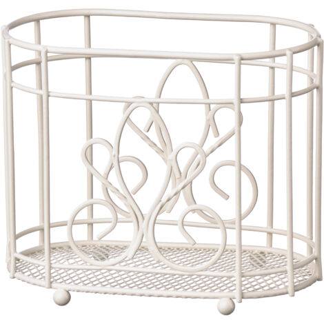 DANIEL JAMES Cream Utensil Caddy - Vintage Style Steel Holder With Copper Badge For Countertop Storage