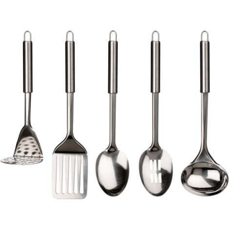Interiors By Premier 5pc Stainless Steel Utensil Set,Kitchen Tools With Solid Spoon, Slotted Spoon, Ladle, Masher & Turner