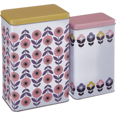 Interiors by Premier Floral Design Set Of 2 Storage Canisters, Charming Storage Cnaisters For Kitchen, Sleek Food Container