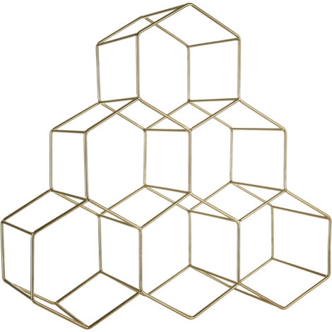 Interiors By Premier Sturdy 6 Botttle Gold Finish Wine Rack, Geometric Structure Bottle Rack For Cupboard, Minimalist Wine Rack (1/5)