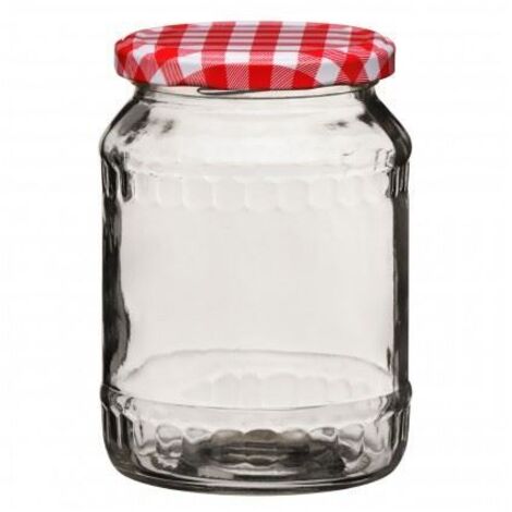 Premier Housewares Clear Glass Jar with Red Gingham Lid - 630ml (1/3)
