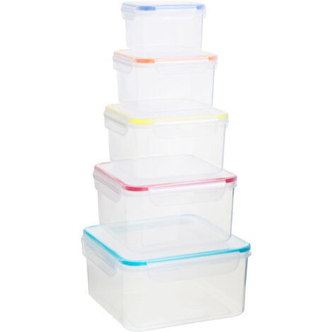 Interiors by Premier Airtight Lids 5Pc Square Food Containers, Veratile Large Storage Containers, Durable Plastic Containers