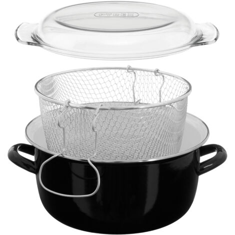 Interiors by Premier Black Enamel Deep Fat Fryer, Removable Basket Deep Fryer, Scratch-Resistant Mini Deep Fryer for Home Frying