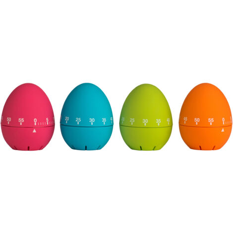 Interiors By Premier 4 Assorted Egg Shape Timers With 1-60 Minute Range,Mechanical Timers in Hot Pink, Blue, Green, & Orange (1/3)