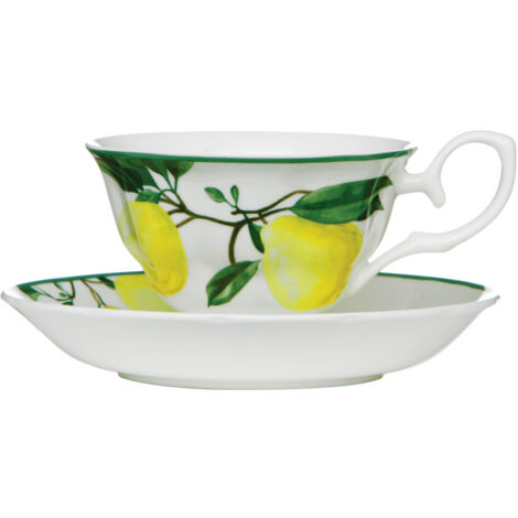 Interiors By Premier Durable Design Fruits Lemon Tree Cup And Saucer, Durable Tea Set, Bone China Small Cup And Saucer For Bedroom (1/2)