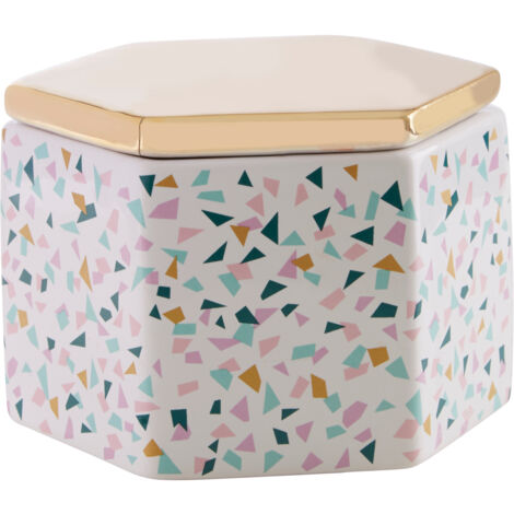 Interiors By Premier Hexagonal Ceramic Storage Jar With Terrazzo Flecks,Canister With Gold-Coated Lid,Biscuit Barrel For Kitchen